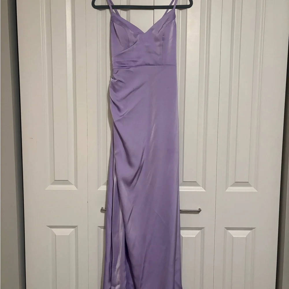 Azazie Light Purple Satin Dress - Picture 2 of 7